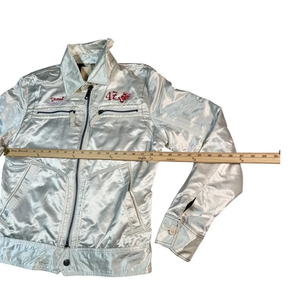 NWT Diesel Satin Bomber Jacket Panther Embroidery - Silver/White Size M Rare VTG